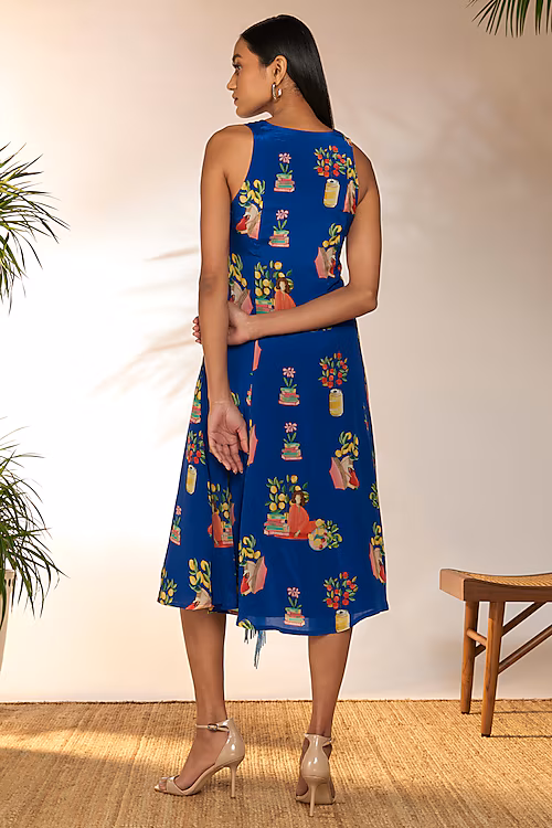 Black & Ivory Printed Draped Dress